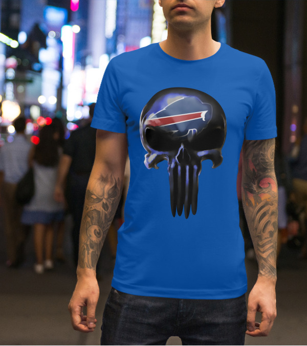 Buffalo Bills Nfl Skull Logo 49 Blue T-Shirt