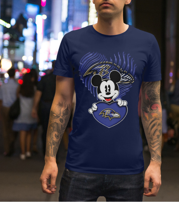 Mickey Mouse Baltimore Ravens Heart T-Shirt