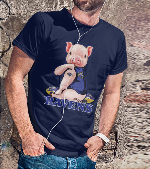 Ravens Pig Mascot With Baltimore Ravens T-Shirt