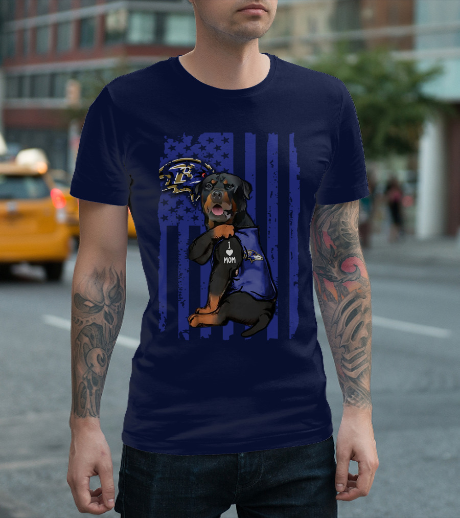 Rottweiler I Love Mom Baltimore Ravens Flag T-Shirt