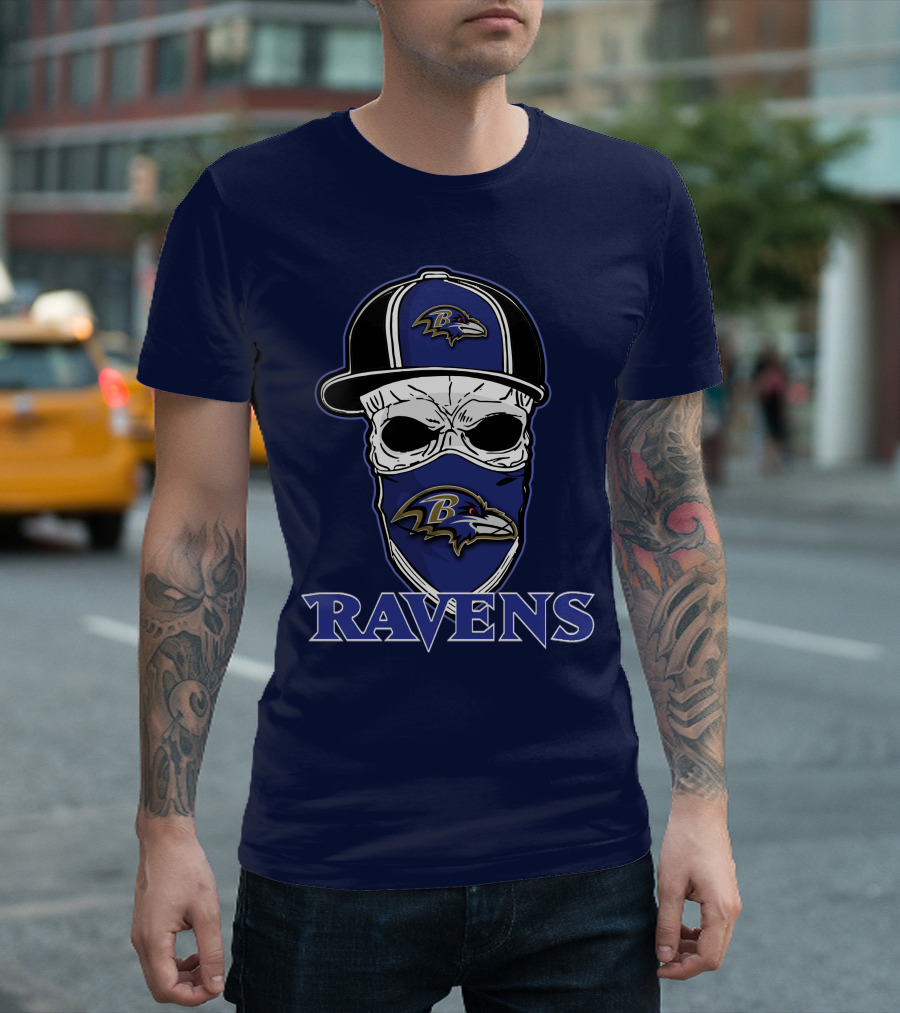Baltimore Ravens Skull Cap Logo T-Shirt