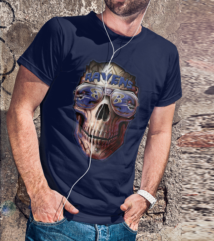 Baltimore Ravens Skull With Sunglasses Featuring Team T-Shirt