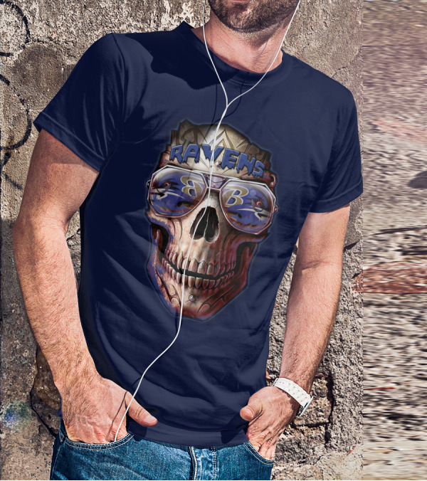 Baltimore Ravens Skull With Sunglasses Featuring Team T-Shirt