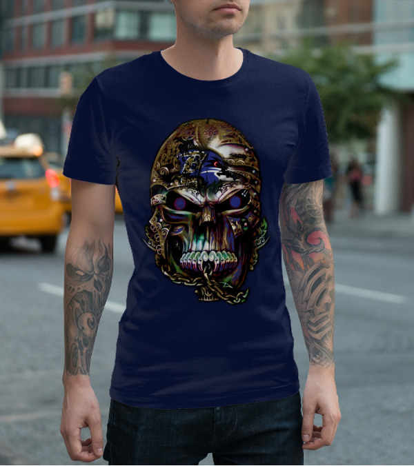 Baltimore Ravens 70 Skull Design With Ravens Logo And Metallic Elements T-Shirt
