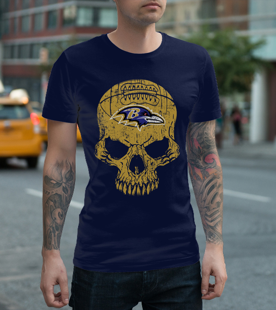 Baltimore Ravens Skull Football T-Shirt