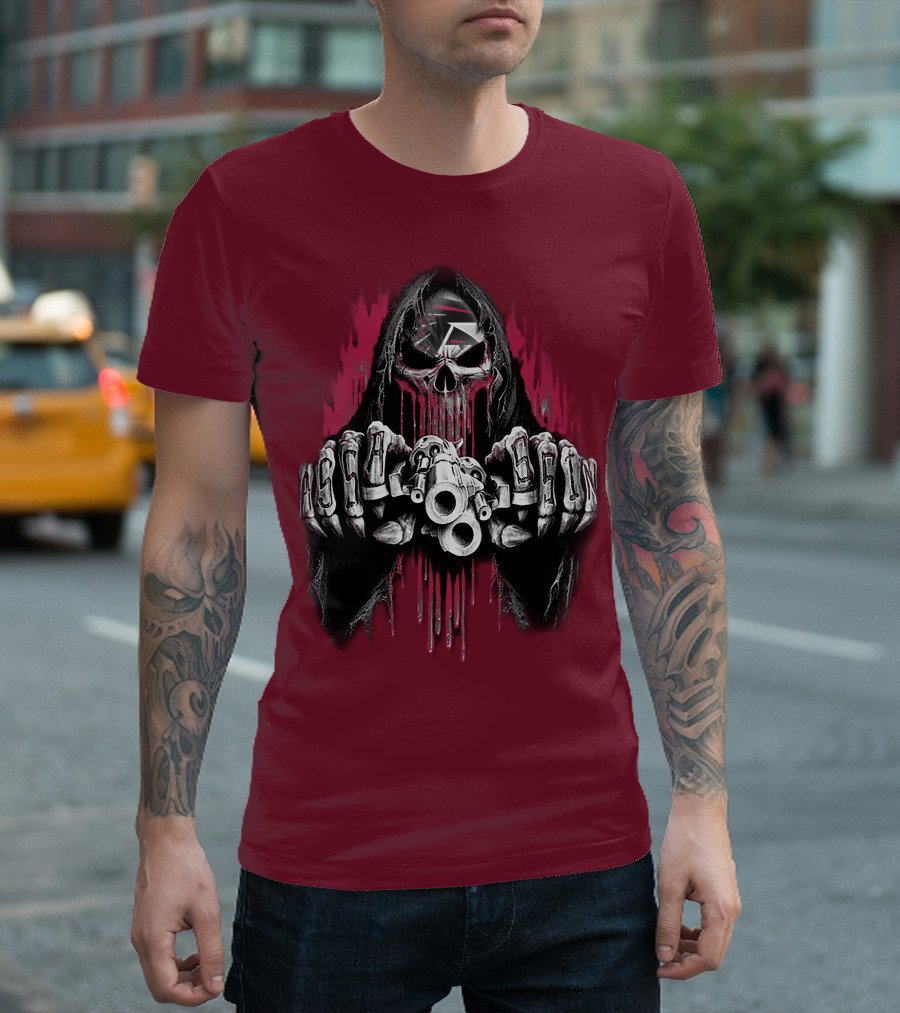 Atlanta Falcons Skull With Brass Knuckles And Dual Pistols T-Shirt