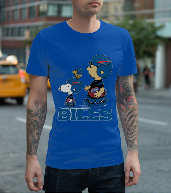 Snpfootball Buffalo Bills Snoopy Woodstock Peanuts Characters With Helmets Football T-Shirt