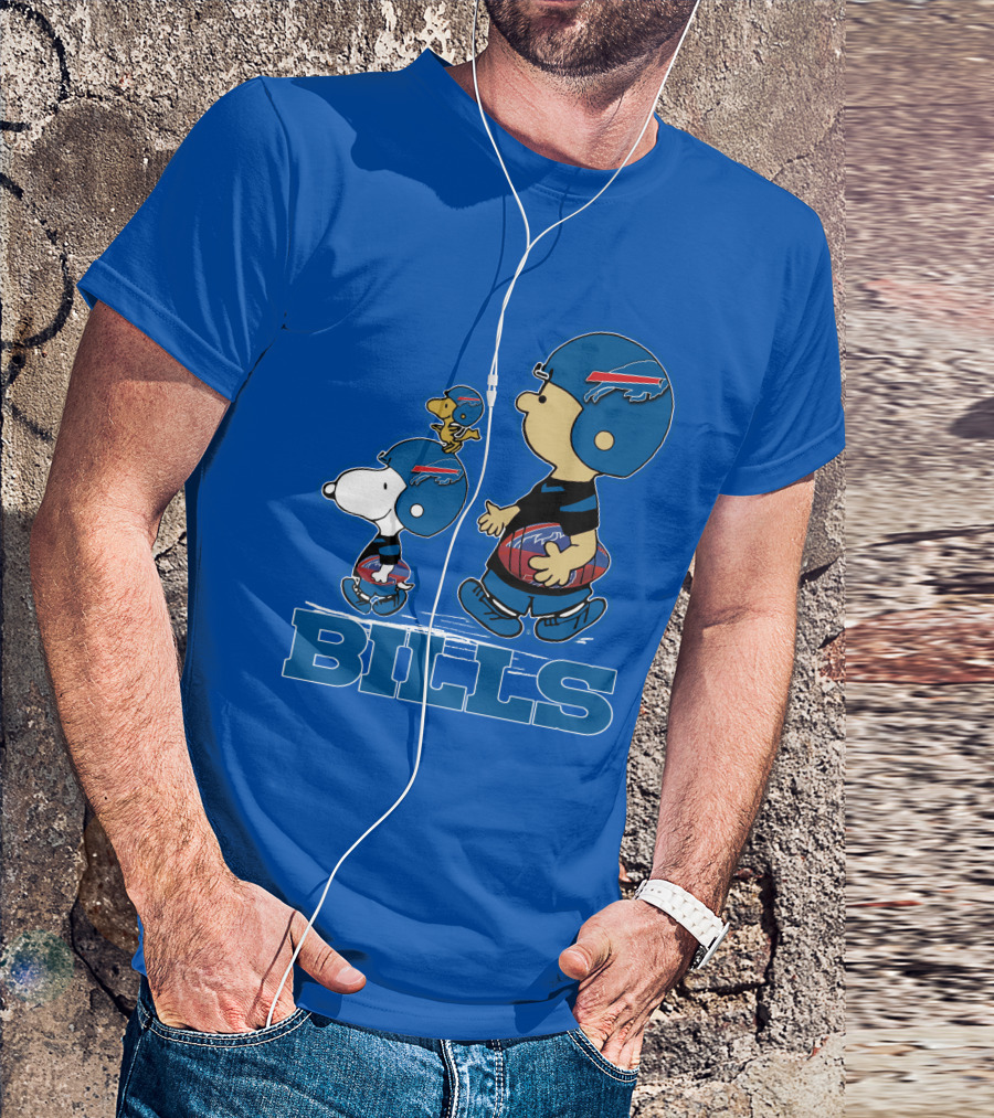 Snpfootball Buffalo Bills Snoopy Woodstock Peanuts Characters With Helmets Football T-Shirt