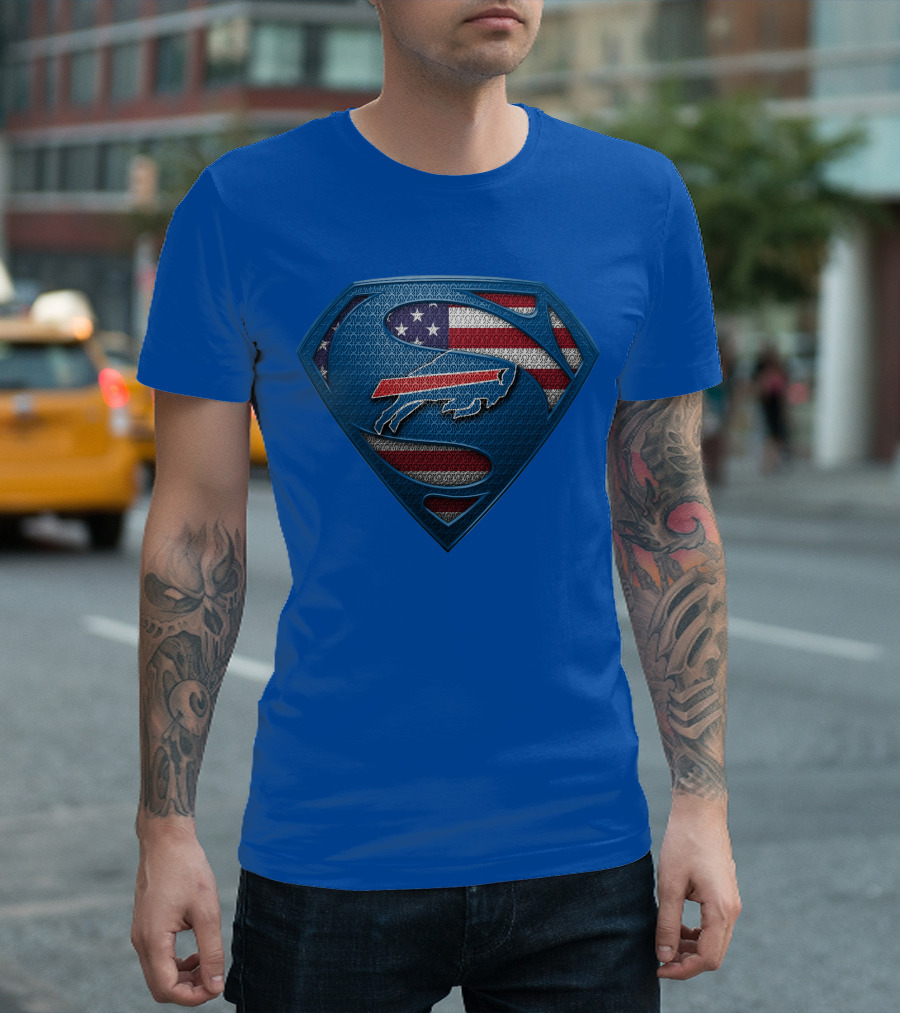 Spm Buffalo Bills Superman Shield American Flag T-Shirt