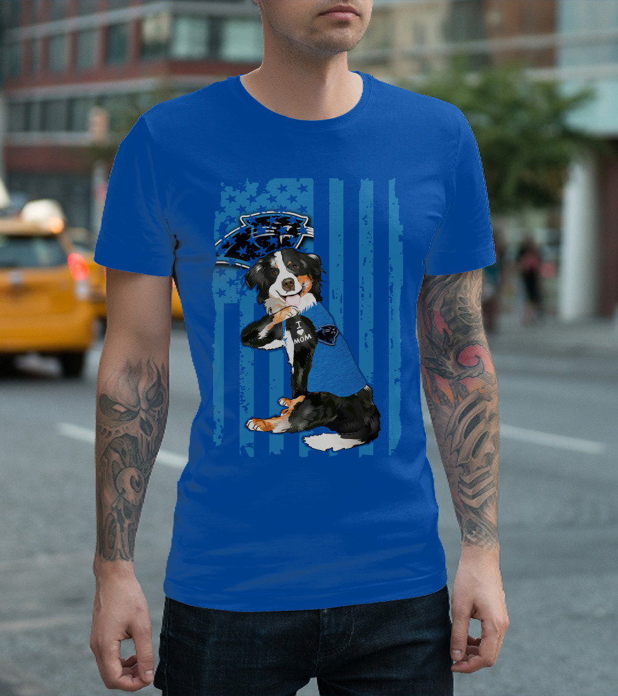 Border Collie I Love Mom Carolina Panthers T-Shirt