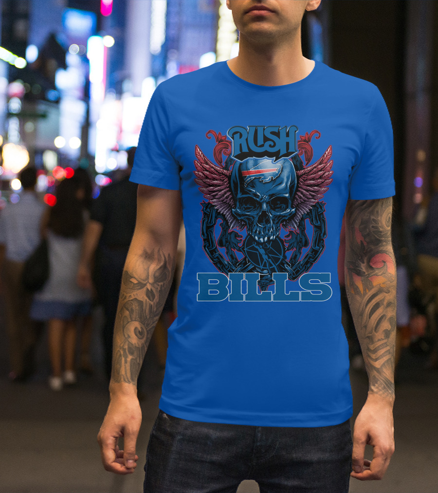 Rush Buffalo Bills Skull With Wings And Chains T-Shirt