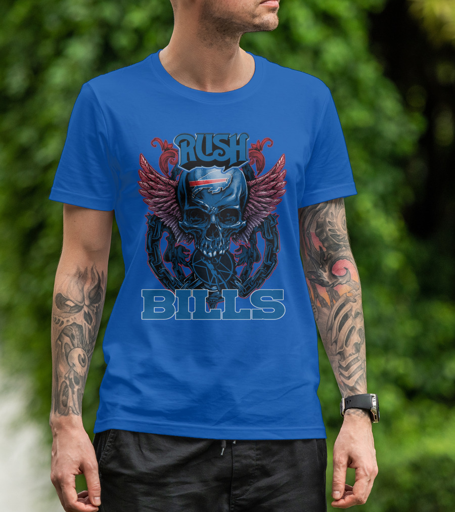Rush Buffalo Bills Skull With Wings And Chains T-Shirt