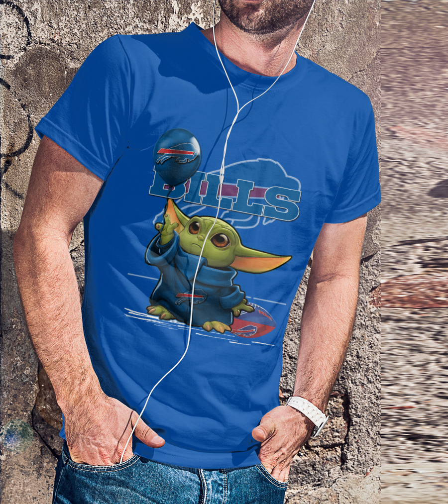 Yoda V1 Buffalo Bills Baby Alien Holding Buffalo Bills Balloon Football T-Shirt