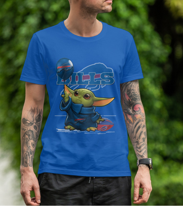 Yoda V1 Buffalo Bills Baby Alien Holding Buffalo Bills Balloon Football T-Shirt