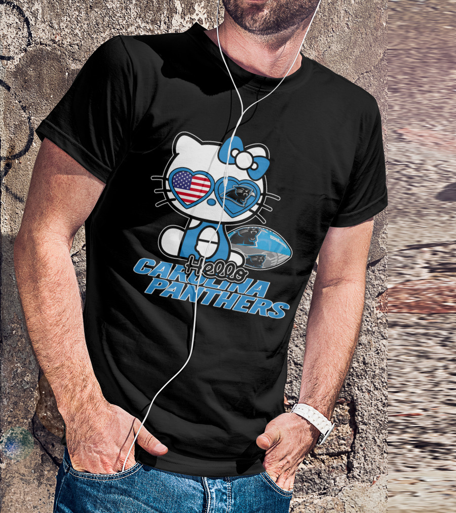 Hellokitty Carolina Panthers Football With American Flag Heart T-Shirt