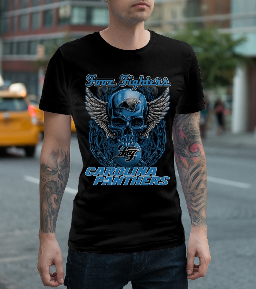 Foo Fighters Carolina Panthers Skull Winged T-Shirt