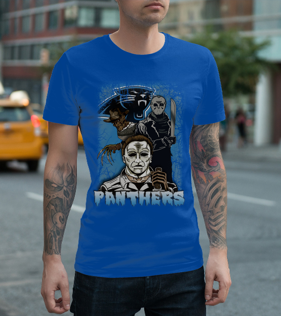 Carolina Panthers Horror Movie Villains Mashup T-Shirt