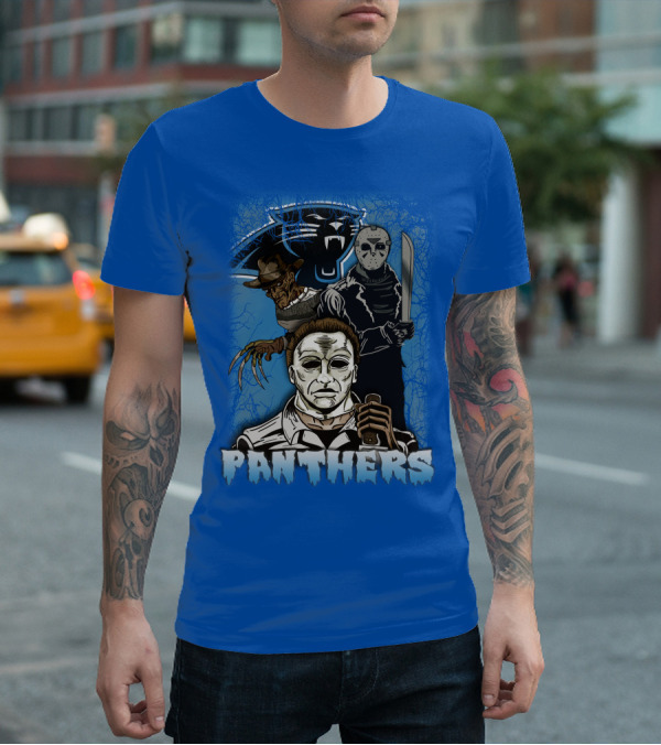 Carolina Panthers Horror Movie Villains Mashup T-Shirt