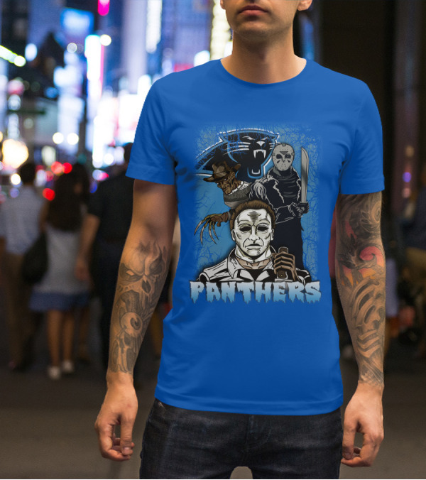 Carolina Panthers Horror Movie Villains Mashup T-Shirt