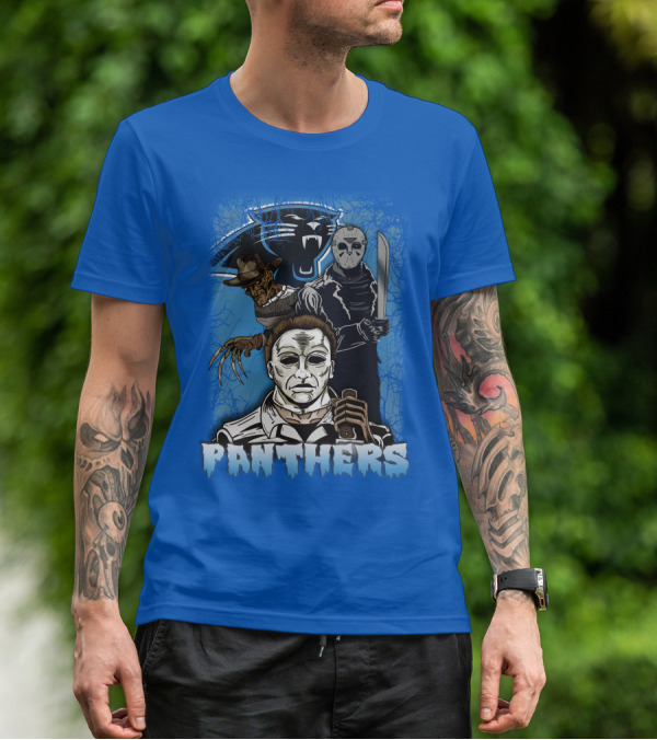 Carolina Panthers Horror Movie Villains Mashup T-Shirt