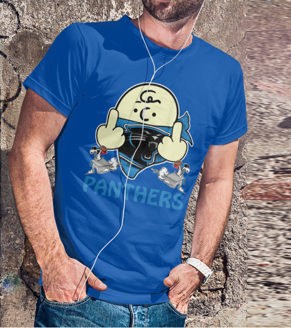 Carolina Panthers Bold Cartoon Character With Snoopy Imagery Middle Finger Salute T-Shirt
