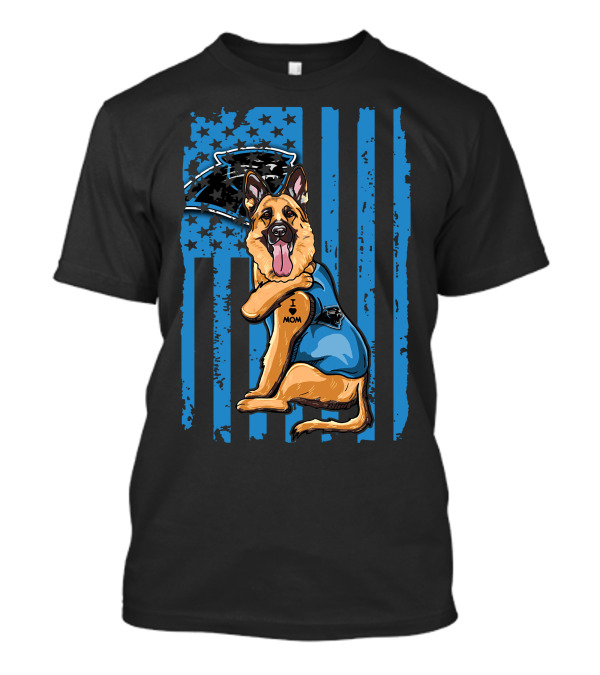German Shepherd I Love Mom Carolina Panthers Blue American Flag T-Shirt