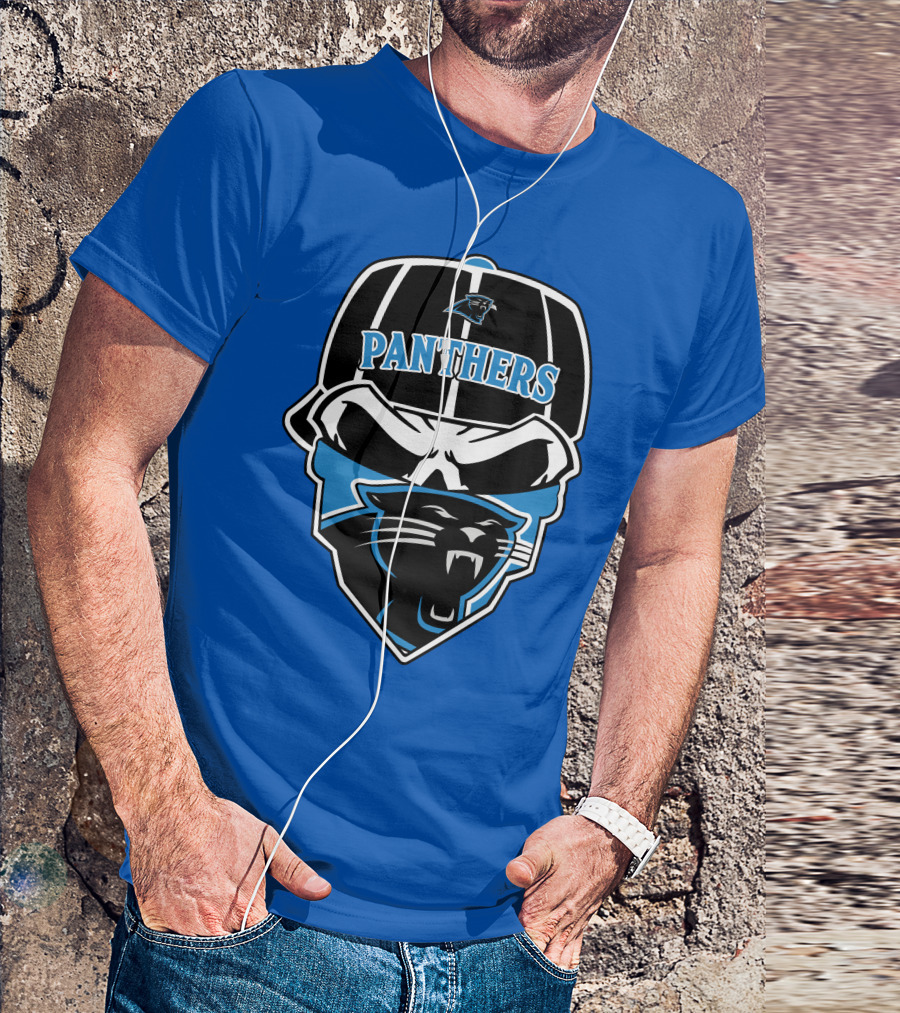 Carolina Panthers Logo And Skull With Bandana T-Shirt