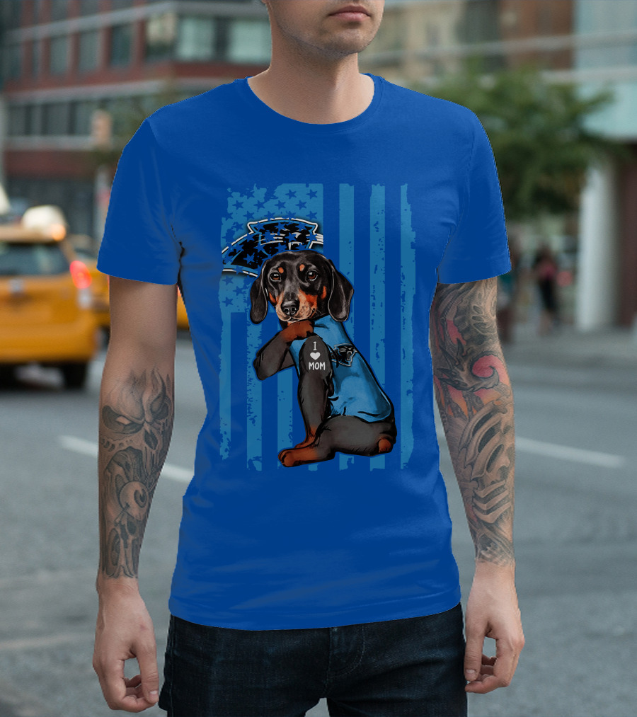 Dachshund I Love Mom Carolina Panthers Flag Stars T-Shirt