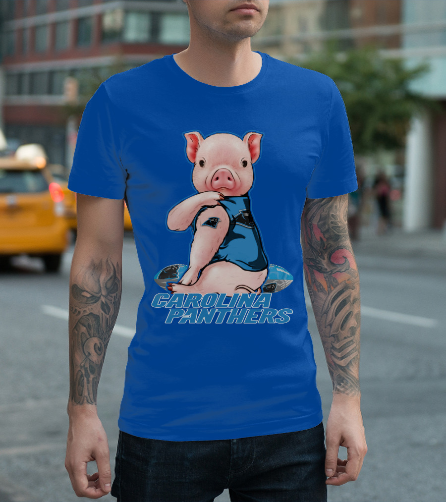 Pig Wearing Carolina Panthers Jersey with Football T-Shirt