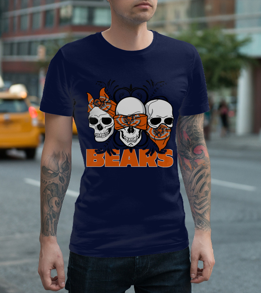 Bears Skull Trio Orange Bandana Football T-Shirt