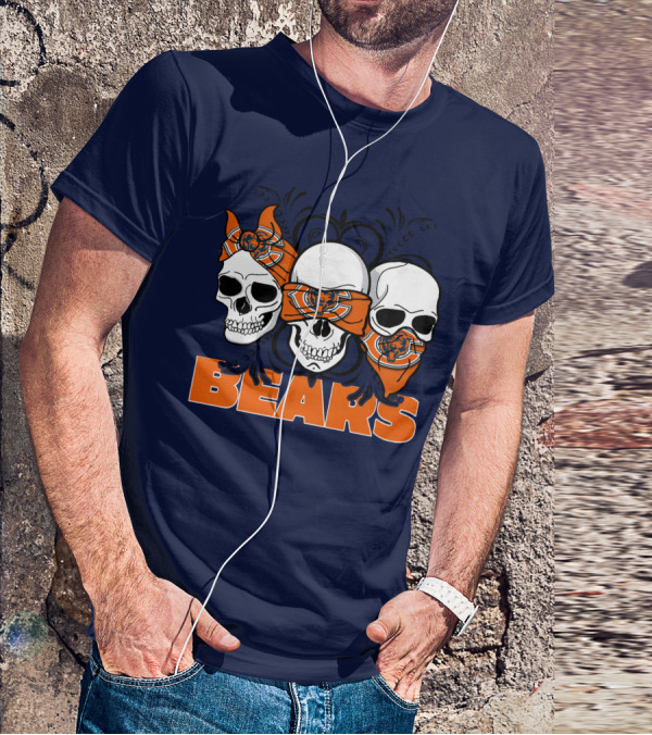 Bears Skull Trio Orange Bandana Football T-Shirt