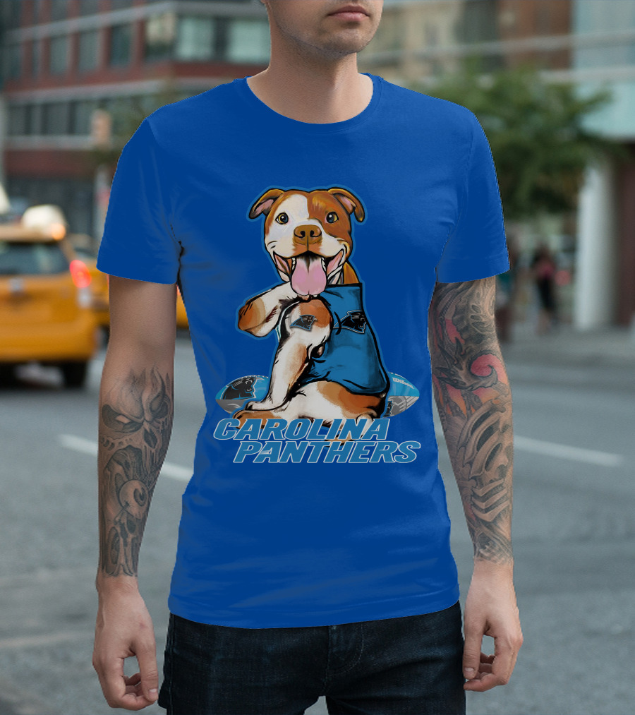 CAROLINA PANTHERS PITBULL TEAM SPIRIT WITH FOOTBALL AND TATTOOED JERSEY T-Shirt