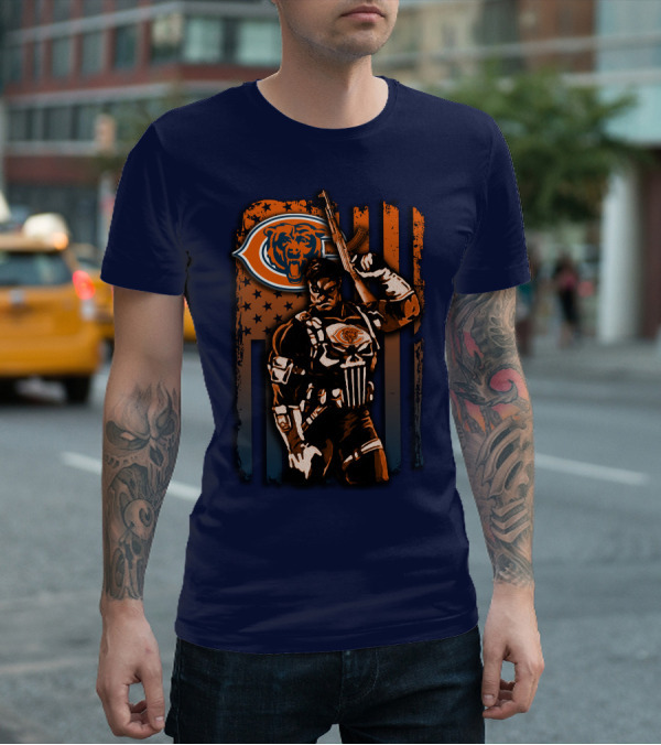 Chicago Bears Punisher Style Football T-Shirt