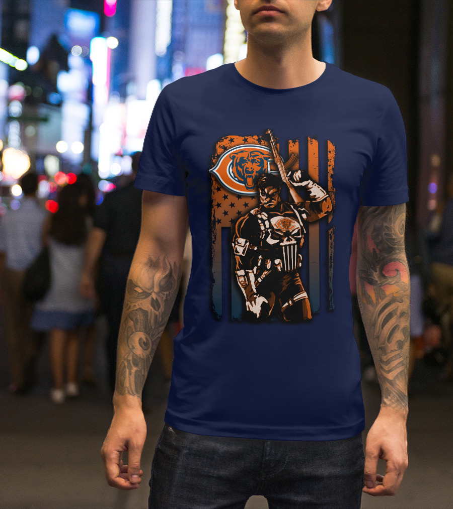Chicago Bears Punisher Style Football T-Shirt