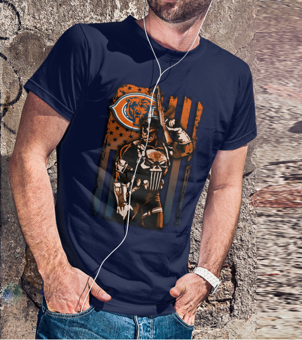 Chicago Bears Punisher Style Football T-Shirt