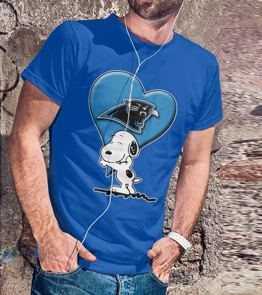 Snoopy Hugging Carolina Panthers Heart With Iconic T-Shirt