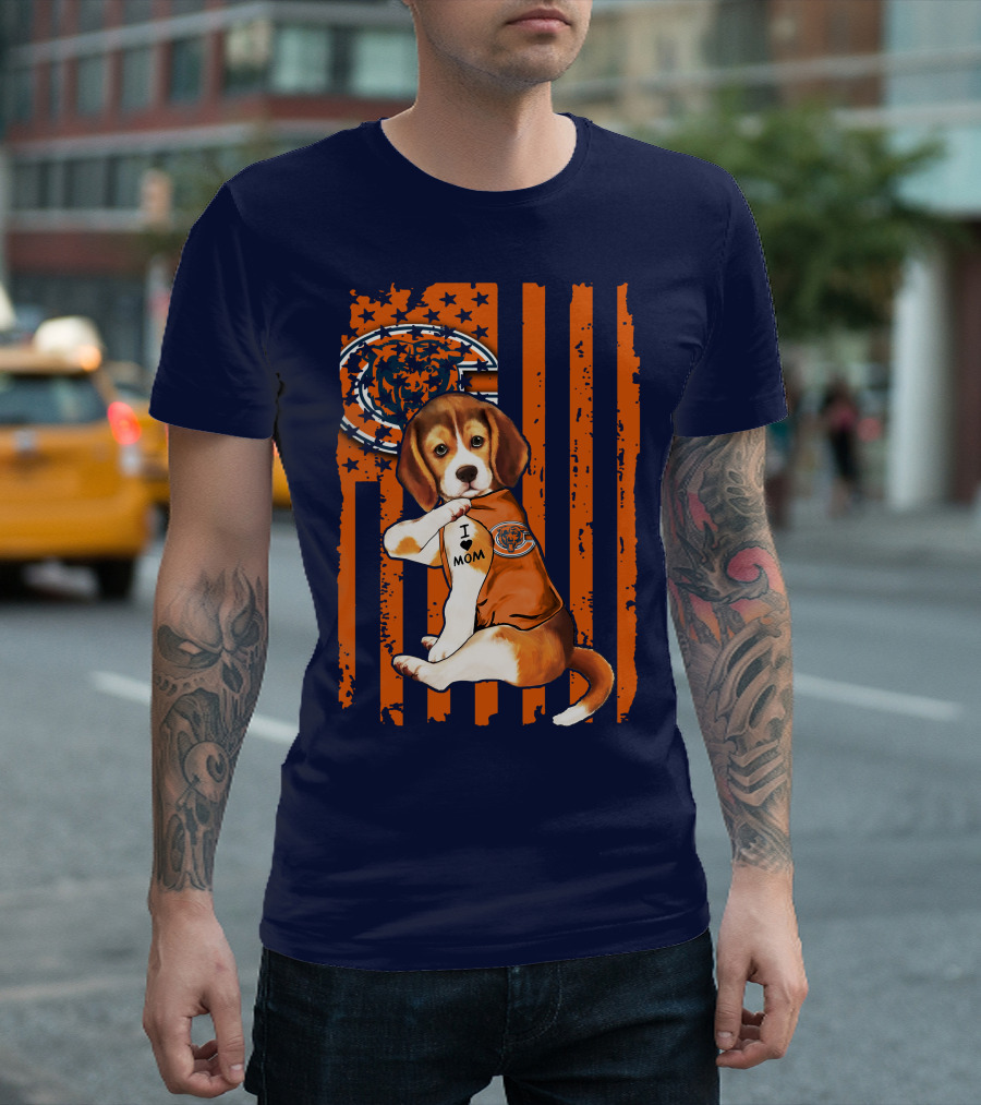 Beagle I Love Mom Chicago Bears Fan Flag T-Shirt