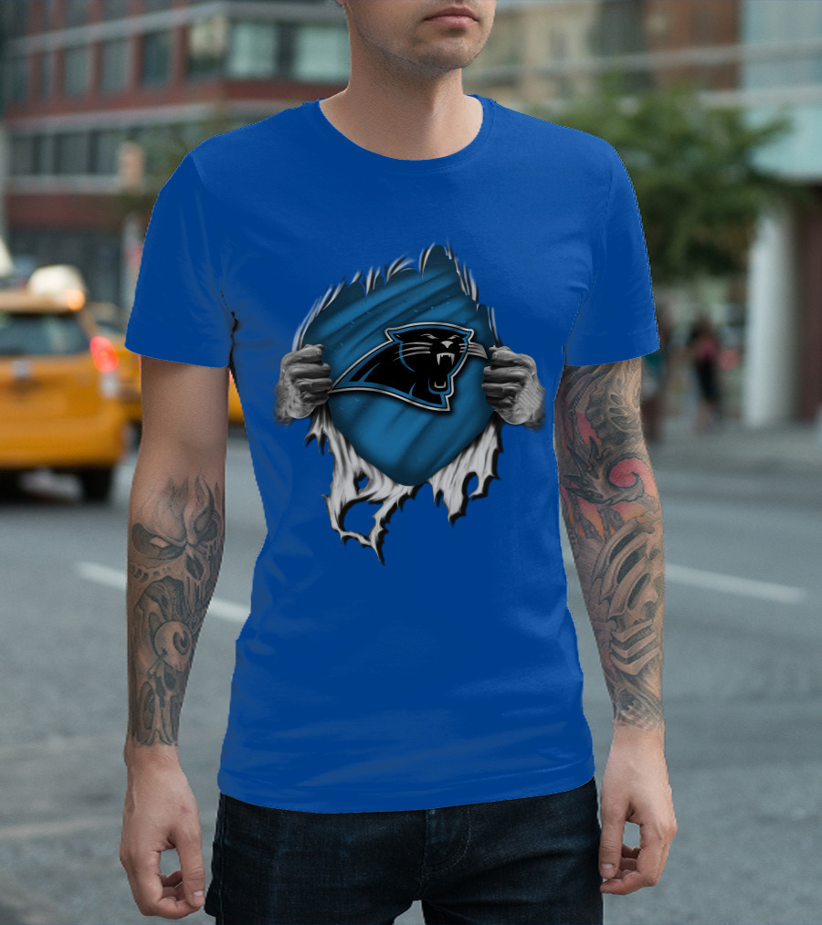 Torn Carolina Panthers Blue Black Logo Hands Ripping T-Shirt