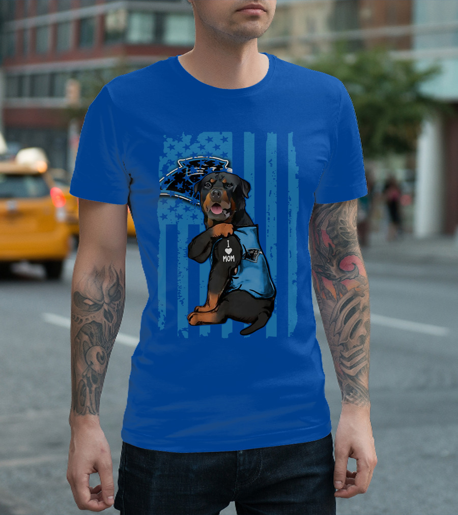 Rottweiler I Love Mom Carolina Panthers Fan Flag T-Shirt