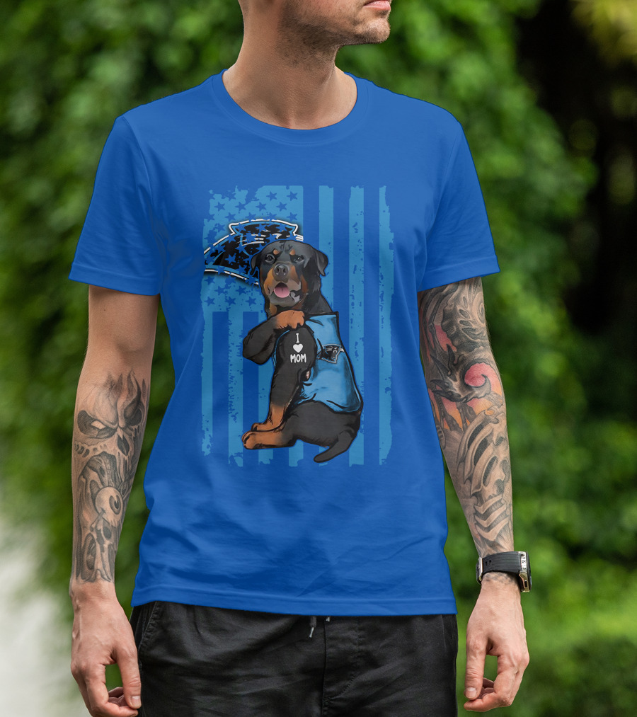 Rottweiler I Love Mom Carolina Panthers Fan Flag T-Shirt
