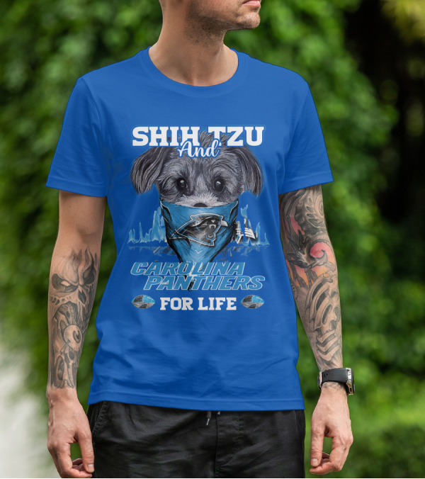 Shih Tzu And Carolina Panthers For Life T-Shirt