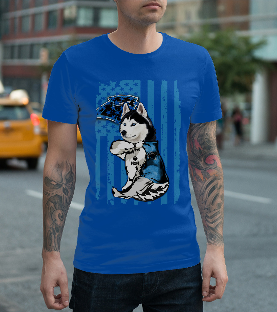Siberian Husky Carolina Panthers I Love Mom Star T-Shirt