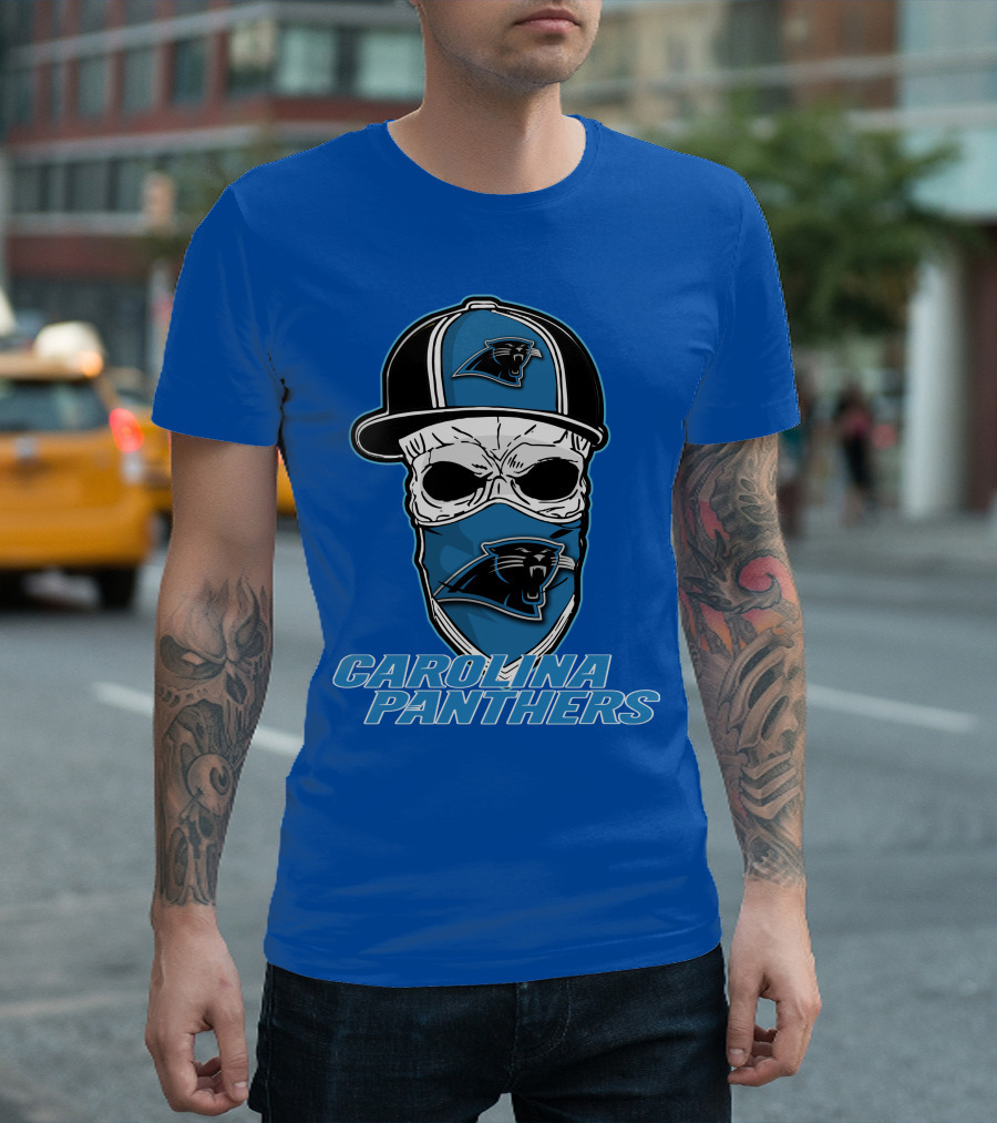 CAROLINA PANTHERS Skull Hat T-Shirt