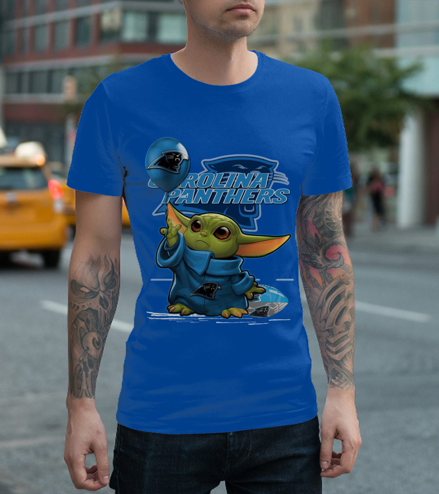 Yoda Carolina Panthers Football Fan with Logo and Baby Jedi T-Shirt