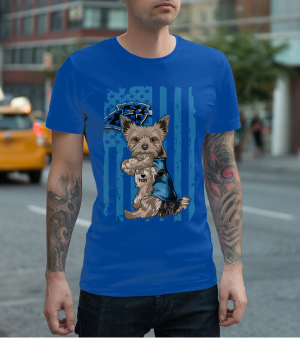 Yorkshire Terrier I Love Mom Carolina Panthers Fan Flag T-Shirt