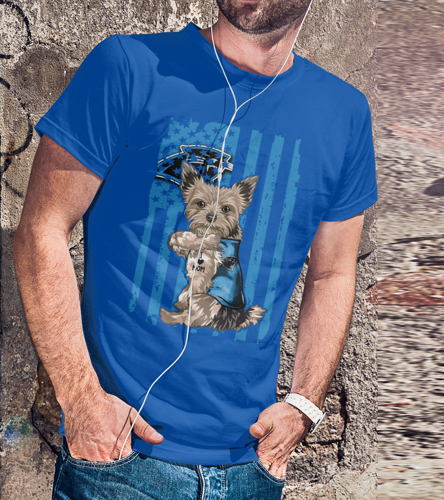 Yorkshire Terrier I Love Mom Carolina Panthers Fan Flag T-Shirt