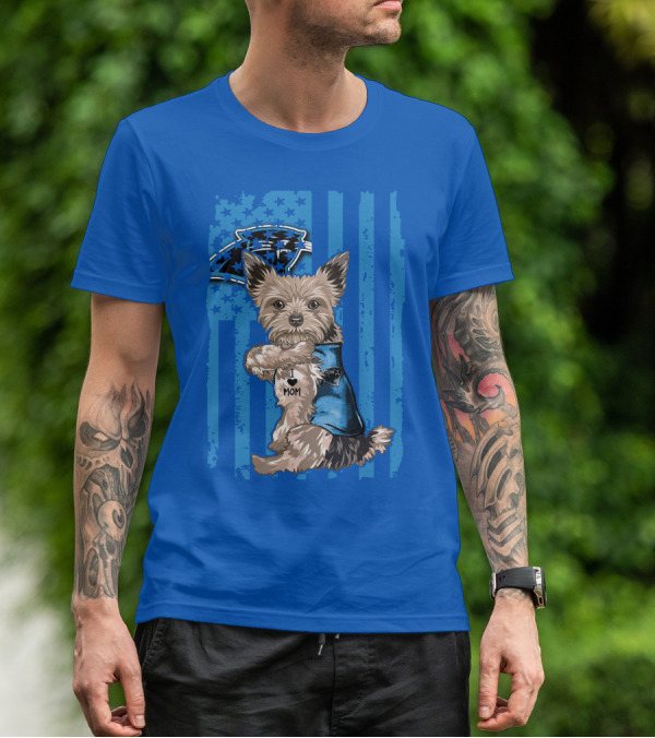 Yorkshire Terrier I Love Mom Carolina Panthers Fan Flag T-Shirt