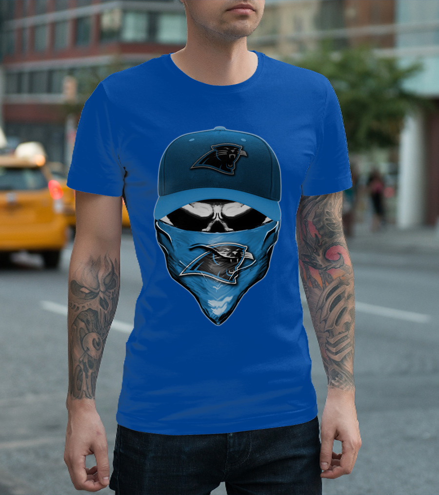 Carolina Panthers Skull with Hat and Bandana T-Shirt