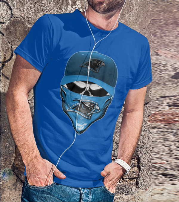 Carolina Panthers Skull With Hat And Bandana T-Shirt