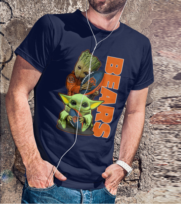 Grzd CHICAGO BEARS Baby Groot And Baby Yoda Football T-Shirt